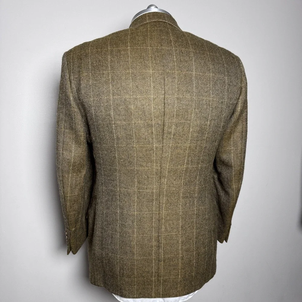 Nathan David Blazer Mens 42R Olive Green Windowpane Wool Two‎ Button Sport Coat
